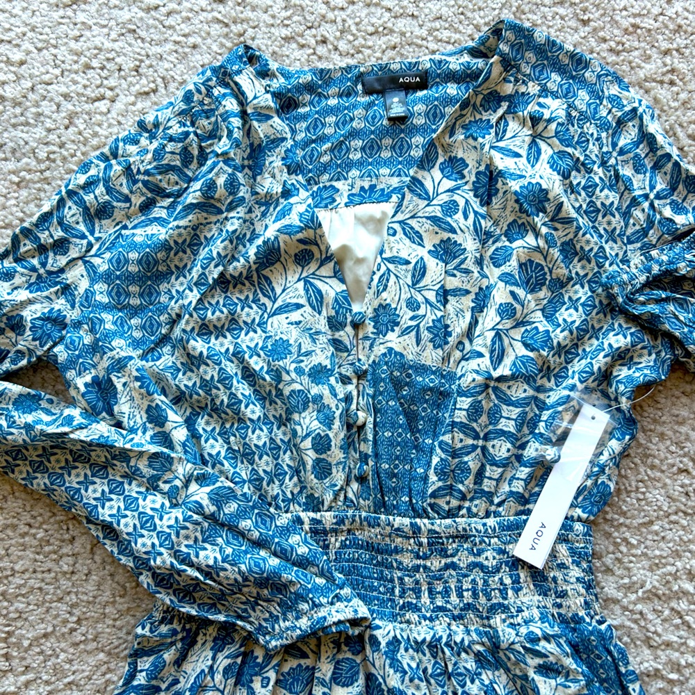 Aqua Blue and Cream Patterned Dress